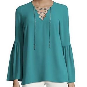 Michael Kors women teal blouse shirt chain small s